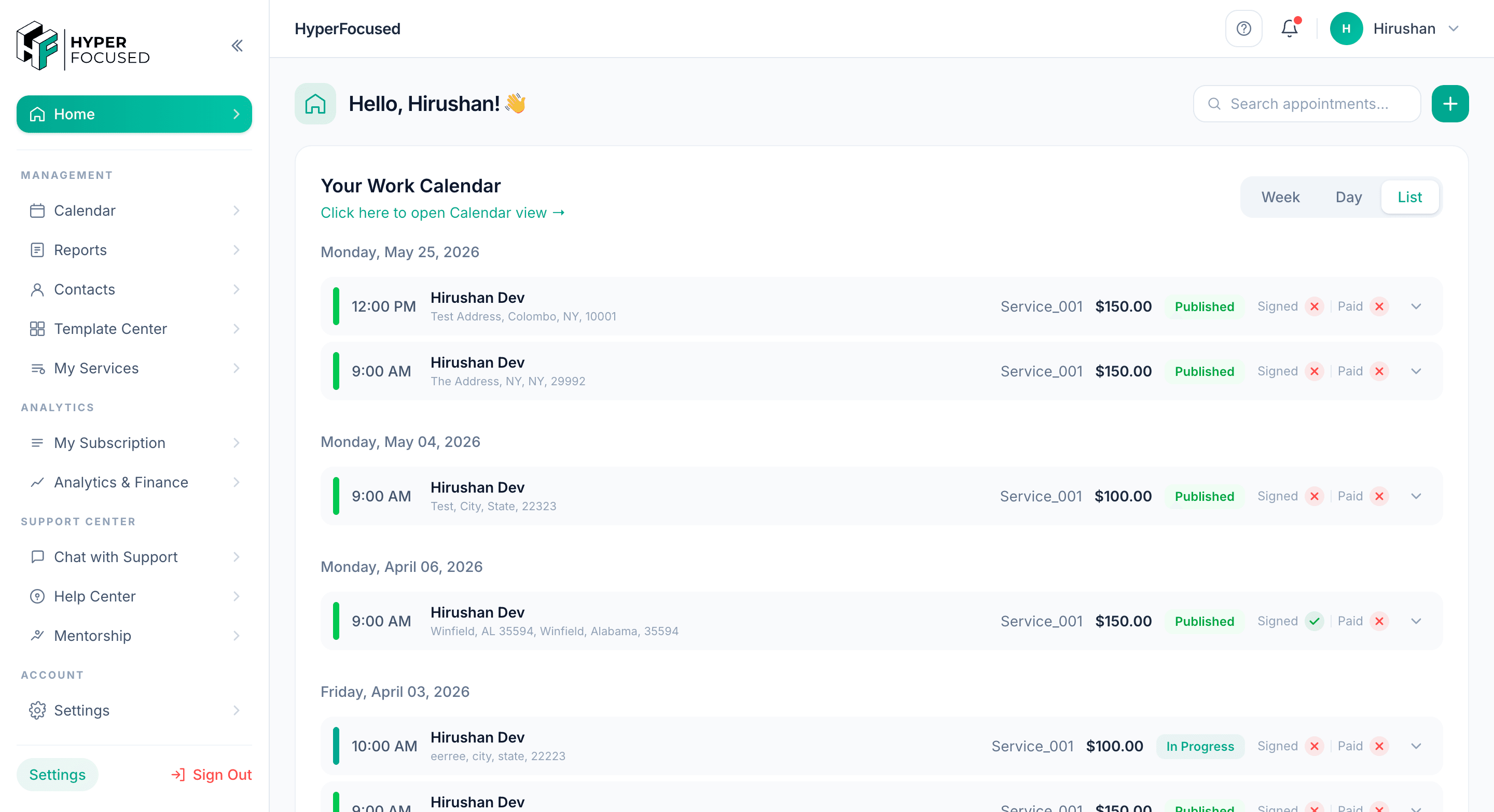 HyperFocus dashboard preview
